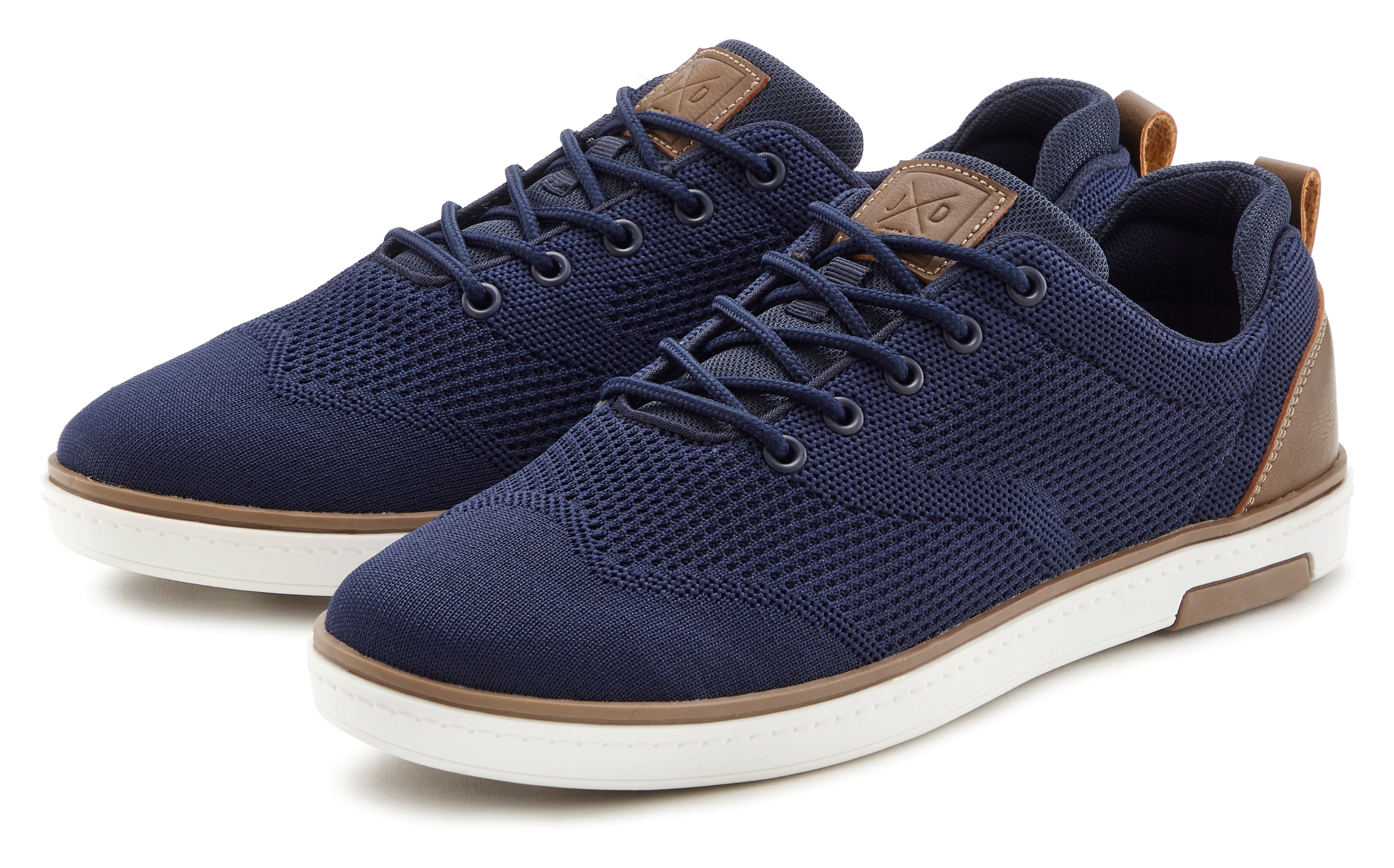 Sneaker JOHN DEVIN "Schnürschuh", Herren, Gr. 44, blau (marine), Obermaterial: 80% Textilmaterial, 20% Lederimitat. Decksohle: 100% Textilmaterial. Futter: 100% Textilmaterial. Laufsohle: 100% Synthetik, Mesh, mehrfarbig, Schuhe Sneaker, Mesh-Optik,...