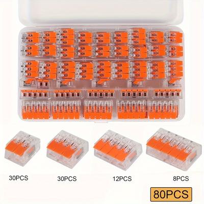 TEMU Umlife 42/80pcs Quick Connect Wire Terminal Kit, Mini -in Lever Connectors, 2 Port 3 Port 5 Port Reusable Electric Cable Clamp Image