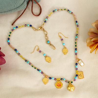 'Golden Day of the Dead-Themed Multi-Gemstone Jewelry Set'