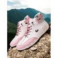 sneakers alte rosa e bianche da donna - scarpe sportive casual con chiusura a lacci e cinturino in velcro, perfette per l'uso sportivo e quotidiano