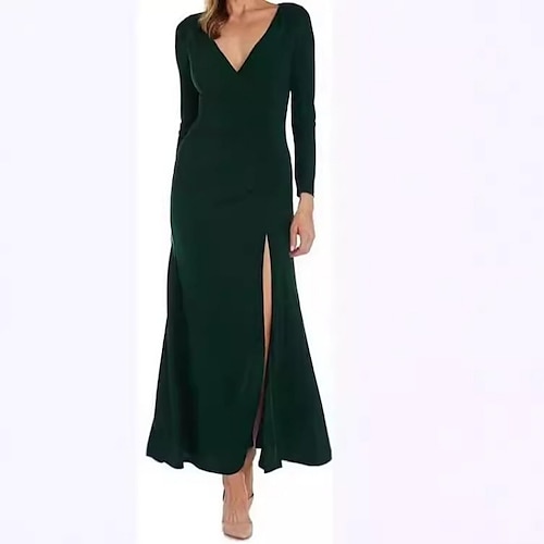 Per donna Abito maxi Abito nero Abito da Ballo Abito da Cocktail Abito Formale Moda Festa Abito elegante Feste Vestibilità regolare Tinta unica Manica Lunga Scollo a V Verde militare Nero Blu reale