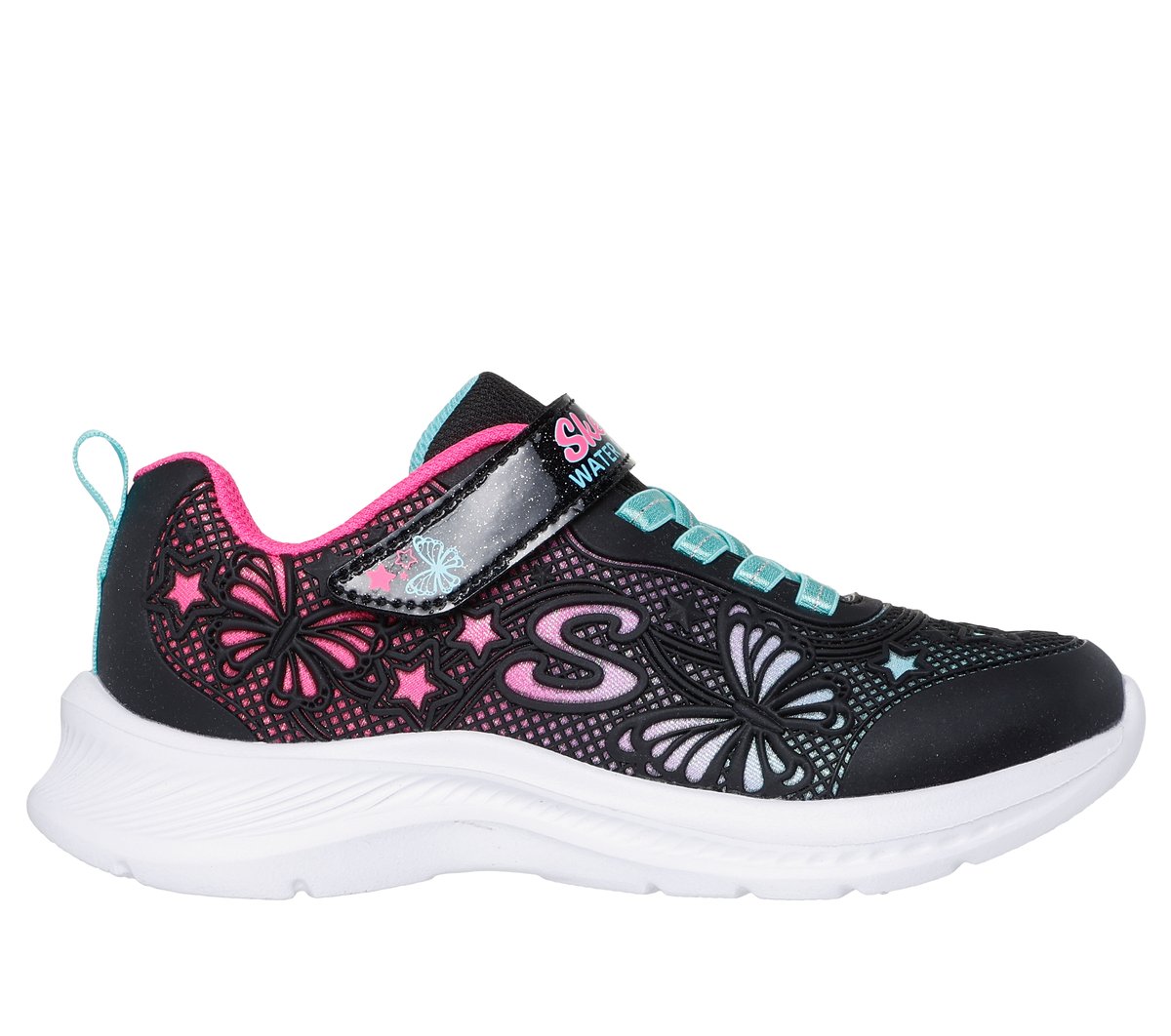 Skechers Girl's Jumpsters 2.0 - Butterfly Flush Sneaker | Size 3.0 | Black | Synthetic/Textile