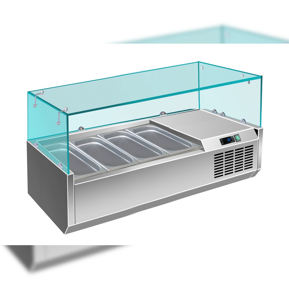 A&S polarny Gastro Edelstahl Kühlaufsatz Aufsatzkühlvitrine Pizzakühlaufsatz 4 x 1/3 oder 3 x 1/3 GN + 1/2 GN mit Glasaufsatz Image