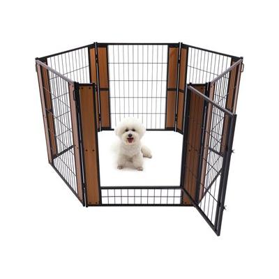 RYPetmia 6-Panel Metal Dog Exercise Pen, 31.5-in, Brown