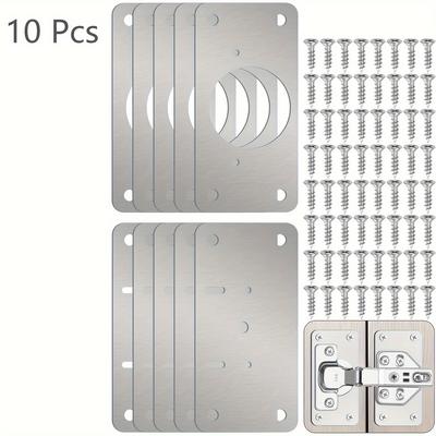 TEMU 6-pack/10-pack Repair Kit - Classic Plates For Cabinet Door Repair, Polished Surface Mount Fixing Plates With Installation Bracket Image