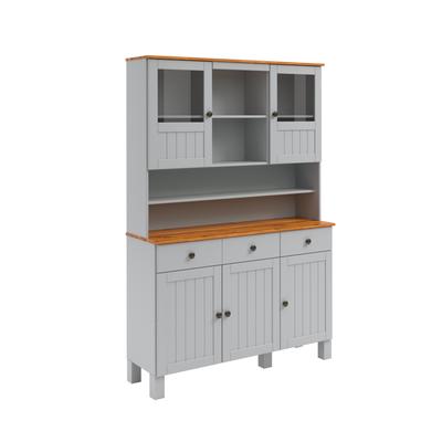 Küchenbuffet HOME AFFAIRE "Alby2", grau (grau, honigfarben), B:125cm H:185cm T:38cm, Massivholz, Schränke, Mit Metallgriffen, Breite 125 cm Image