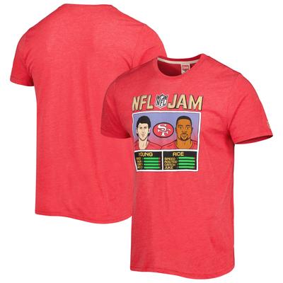 Herren-Hommage Jerry Rice & Steve Young Scarlet San Francisco 49ers NFL Jam Retired Tri-Blend T-Shirt Image