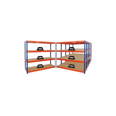 PROREGAL Mega Deal 5er-Sparset Profi-Schwerlastregal DINO HxBxT 180x200x60 cm Fachlast 500kg Blau/Orange, Kellerregal, Steckregal, Garagenregal Image