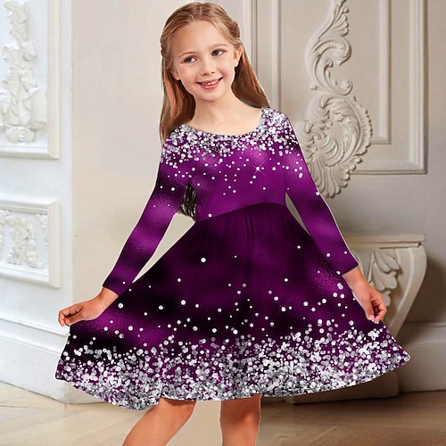 kinderkleidung Mädchen Kleid Farbverlauf Langarm Casual Rundhalsausschnitt bezaubernd Täglich Polyester Übers Knie Casual kleid Schaukelkleid A Linie Kleid Herbst Winter 3-10 Jahre Blau Purpur Image