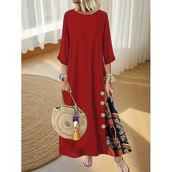 Damen kleid lang Casual kleid Boho-Kleid Stilvoll Urlaub Verabredung Regular Fit Blumen Rundhalsausschnitt Schwarz Rote Herbst