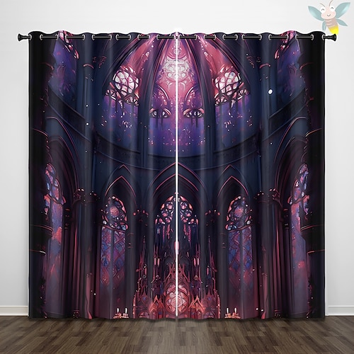 2 Paneele Vorhang Vorhänge Verdunkelungsvorhang für Wohnzimmer Schlafzimmer Küche Innen Buntglasfenster Behandlungen Wärmeisolierte Raumverdunkelung Image