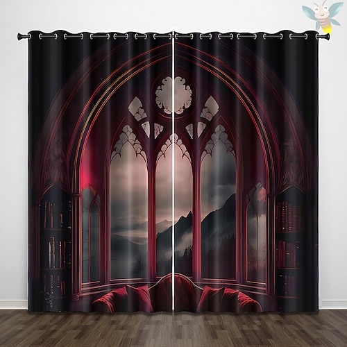 2 Paneele Vorhang Vorhänge Verdunkelungsvorhang für Wohnzimmer Schlafzimmer Küche Innen Buntglasfenster Behandlungen Wärmeisolierte Raumverdunkelung Image