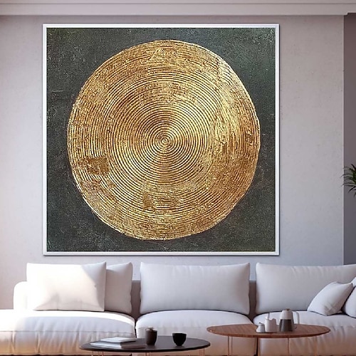 handgemalte 3D abstrakte Goldgemälde auf Leinwand handgemachte reich strukturierte Acrylmalerei moderne Wandkunst handgemaltes dickes Kunstwerk Foliengoldgemälde für Wohnzimmerwanddekoration Image