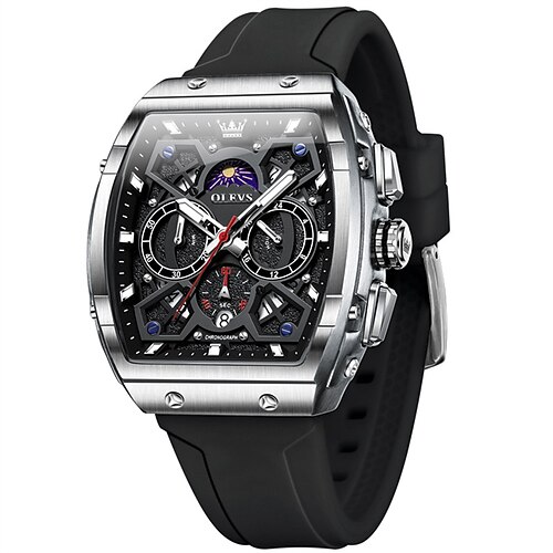 neue Modetrend-Herrenuhren der Marke Olevs Olevs mit dekorativem leuchtendem Kalender, kleinem dreizeigerigen tonneauförmigen Zifferblatt, multifunktionaler Quarzuhr, lässige wasserdichte Image