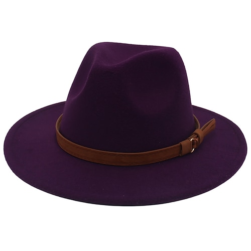 Herren Kentucky Derby Hut Sonnenhut Cowboyhut Fedora-Trilby-Hut Schwarz Weiß Wollig Vintage-Stil Mode 18. Jahrhundert Bundesstaat Texas Täglich Themenparty Einfarbig Sonnenschutz Cosplay Image