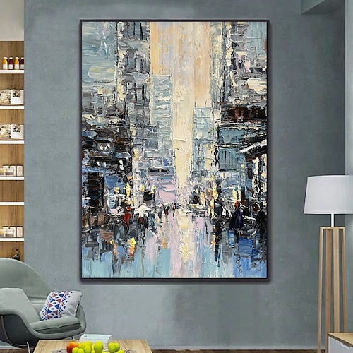 großes abstraktes Stadtgemälde handgemachtes urbanes Kunstgemälde handgemaltes Stadtskyline-Gemälde New York Skyline Ölgemälde New York City Gemälde Wandkunst großes abstraktes Gemälde Image