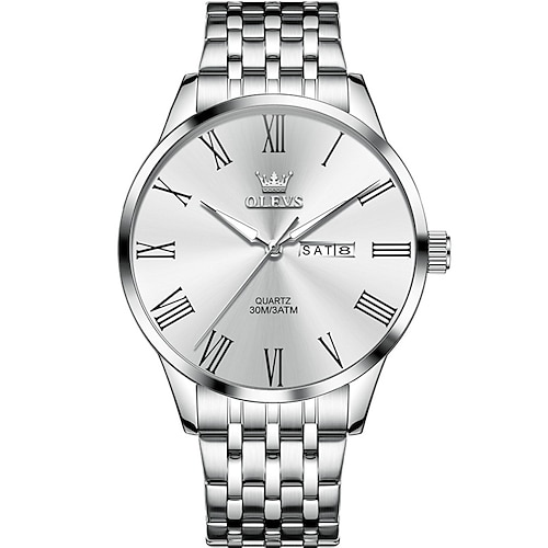 OLEVS 3633 Neue Herren Uhr Mode Einfache Römische Ziffern Skala Edelstahl Quarz Uhr für Herren Automatisches Datum Business Armbanduhr