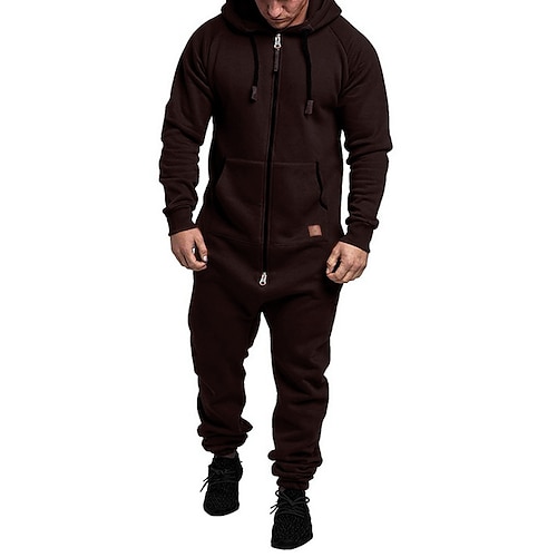 Herren Trainingsanzug Jogginganzug 2-teiliges Sport-Set Vollreißverschluss Einteilig Einfarbig Sportbekleidungsset Herbst Dunkelgrau Cachi scuro Fitnesstraining Joggen Laufen Thermowarm Weich Langarm Image