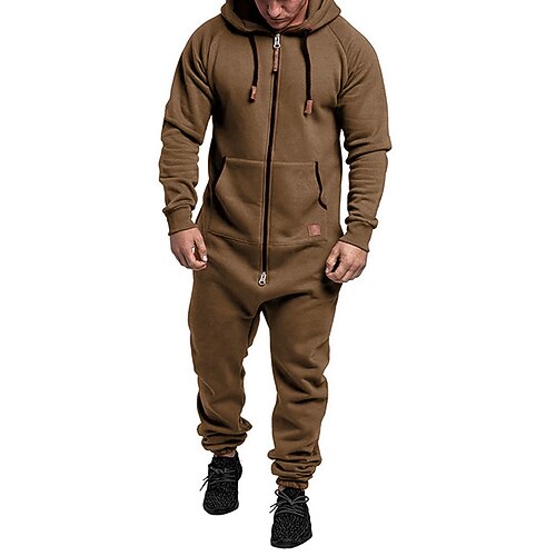 Herren Trainingsanzug Jogginganzug 2-teiliges Sport-Set Vollreißverschluss Einteilig Einfarbig Sportbekleidungsset Herbst Dunkelgrau Cachi scuro Fitnesstraining Joggen Laufen Thermowarm Weich Langarm Image