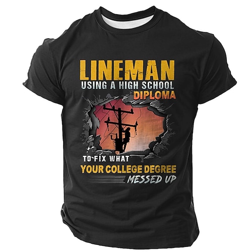 Herren Lineman Lustiger Arbeitswitz T-Shirt - Abitur repariert College-Abschluss Graphic Tee Kurzarm Image