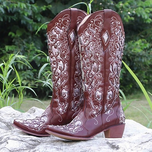 Retro Vintage Hippie 1970er Schuhe Westernstiefel Hippie Westlicher Cowboy Kostüm Damen Karneval Maskerade Urlaub Party / Abend Alltagskleidung Erwachsene Schuhe Image