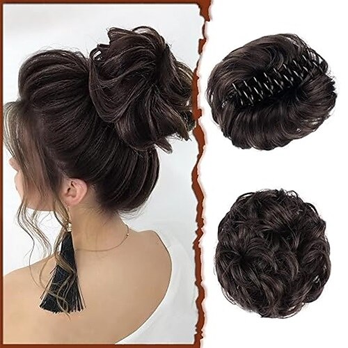 Haarteil mit Krallenclip, unordentlicher Dutt, gewellter, lockiger Haarknoten, Clip-in-Klauen-Chignon, Pferdeschwanz-Haarteile, synthetische, zerzauste Hochsteckfrisur-Haarverlängerungen, Haargummi Image