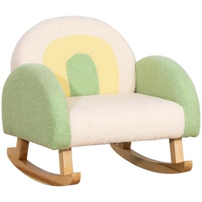 Kids Sofa, Rocking Toddler Sofa Chair with Solid Wooden Frame, Faux Lamb Fleece Fabric, Kids Arm Chair for Ages 18-36 months