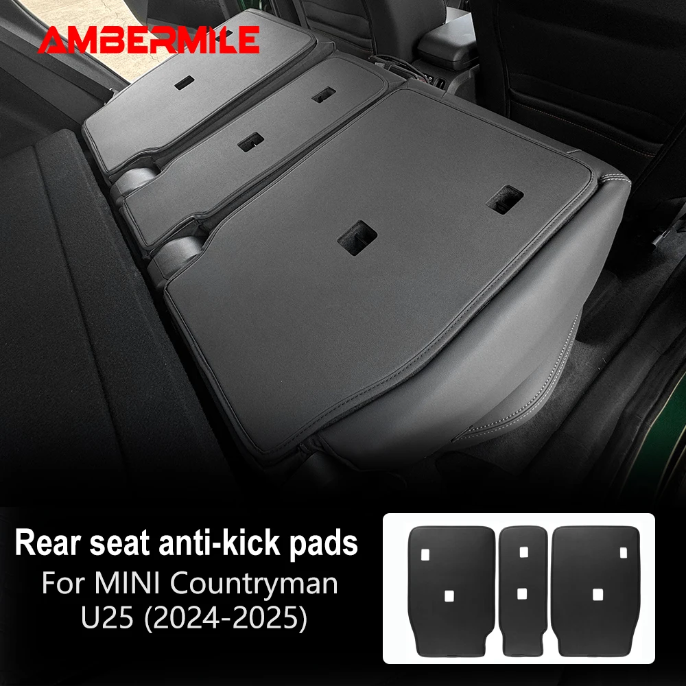 3 Stücke Schwarz PU Leder für Mini Countryman 2024 U25 Autositz Anti Kick Pad Hinten Schutzhülle Rückenlehne Anti Schmutz Schutzmatte Image