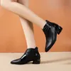 2022 neue Frühjahr frauen Leder Stiefel Britischen Weiblichen Spitz Stiefel Mittleren Absatz Damen Kleid Schuhe Vintage Womans Ankle boot