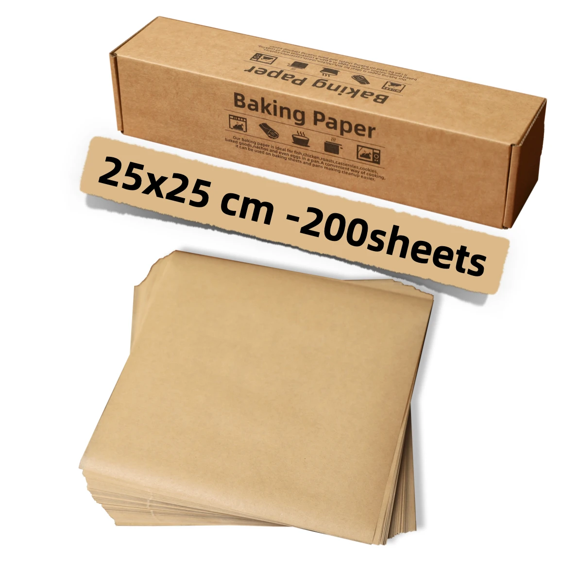 200 Stück 25x25cm Pergament papier ungebleichtes Antihaft-Back papier mit hoher Hitze zum Backen, Braten, Verpacken, Dehydrator Image