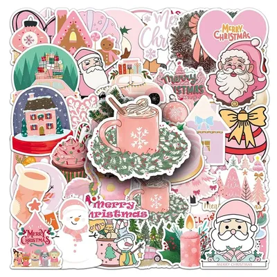10/30/50pcs niedlichen rosa Weihnachts aufkleber Santa Claus Cartoon Aufkleber Dekoration DIY Image