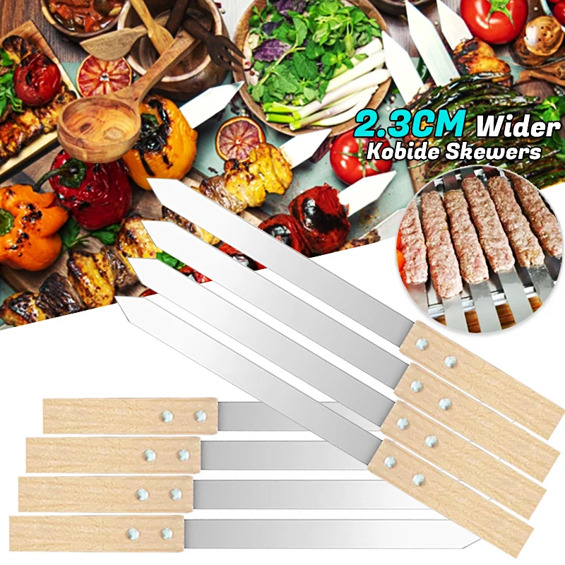 Kabob-Spieße, 15,7 Zoll lang, 0,91 Zoll breit, 2 mm dünne Edelstahl-Grillspieße, wiederverwendbare Kobide-Spieße aus Edelstahl