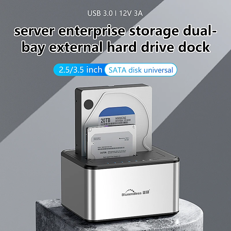 Blueendless Dual Bay HDD Box Dockingstation SSD-Gehäuse Offline-Klon SATA auf USB 3.0 Adapter-Duplikator für 2,5 3,5 SSD/HDD-Festplatte Image