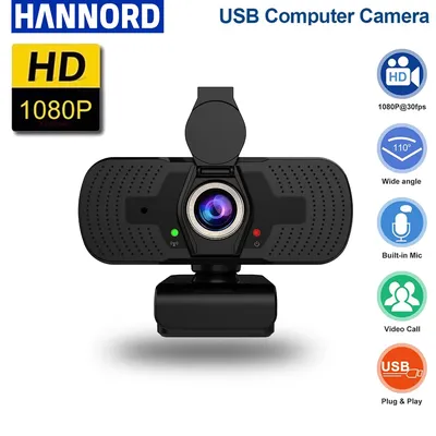 1080P Full HD Webcam Mikrofon Streaming Computer USB Webkamera Cam Videoaufzeichnung mit Sichtschutzabdeckung für Online-Kurs Live