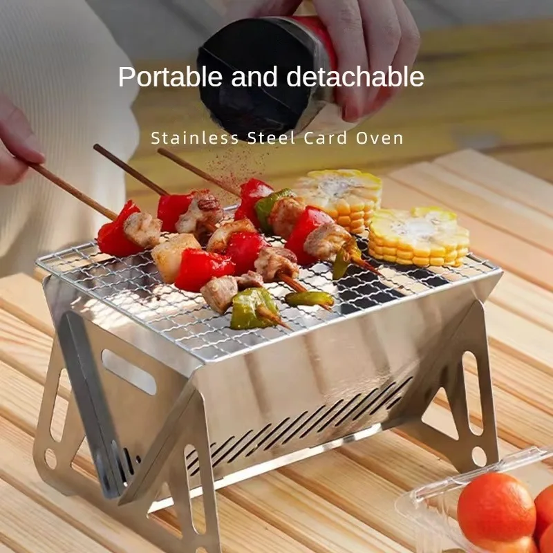 Tragbarer klappbarer Grill Grill Heizöfen Multifunktion camping Grill Grill Rack Netz Brennholz ofen Edelstahl Grill