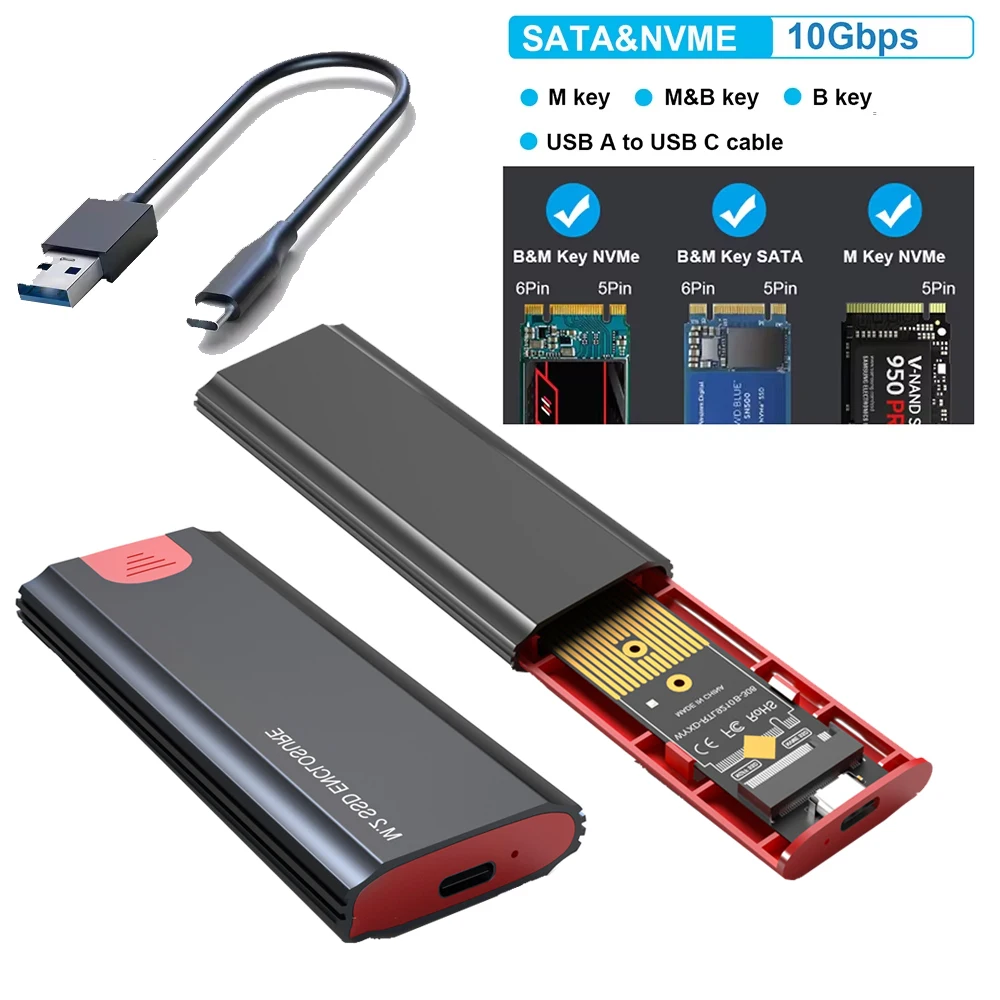 M2 SSD-Gehäuse M.2 NVMe SATA SSD-Gehäuseadapter 10 Gbit/s USB 3.2 Gen2 USB C externes Gehäuse unterstützt M- und B- und B&M-Schlüssel Image