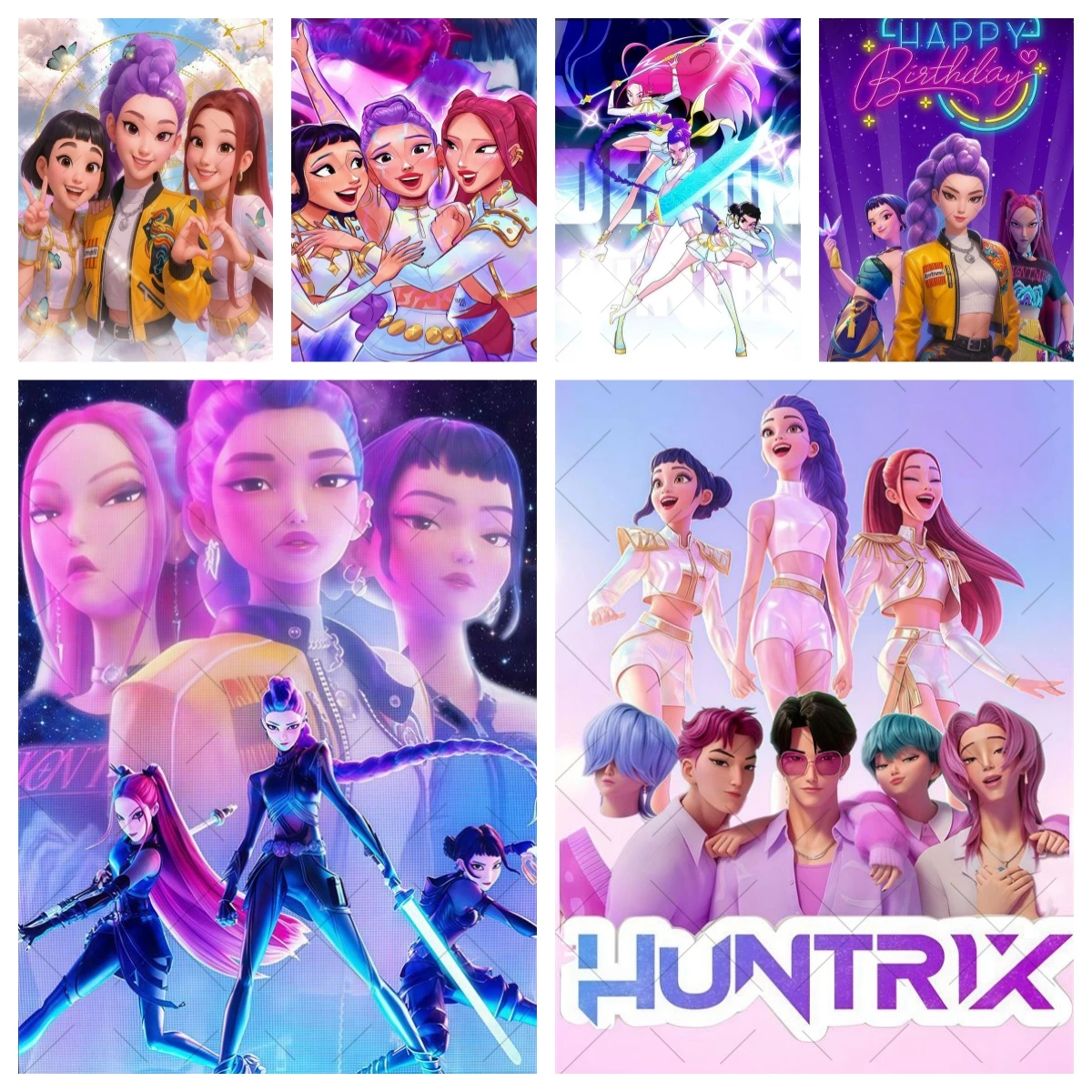 Cartoon Kpop Dämonenjäger Fotografie-Hintergrund Geburtstagsbanner Dekoration Rosa Mädchen Fan Hunter Party Hintergrund Fotostudio