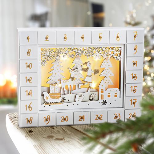 Adventskalender Winterwald aus Holz mit LED Beleuchtung