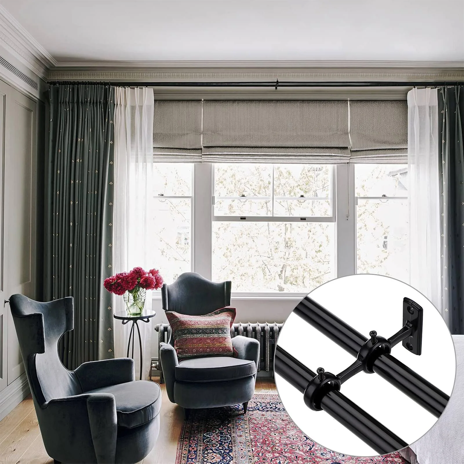 An der Wand montierte Gardinen stangen halterungen Hochleistungs-Rostschutz halterungen für Wohnzimmer-Schlafzimmer-Gardinen stangen Image