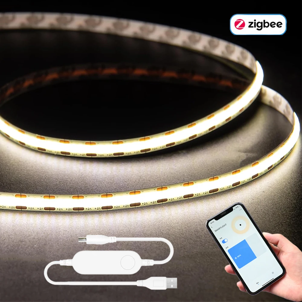 USB Zigbee COB LED Streifen 5V 1m 2m 3m Warm Naturweiß TV Hintergrundbeleuchtung Schrankbeleuchtung Raumdekoration für Alexa/Google Assistant
