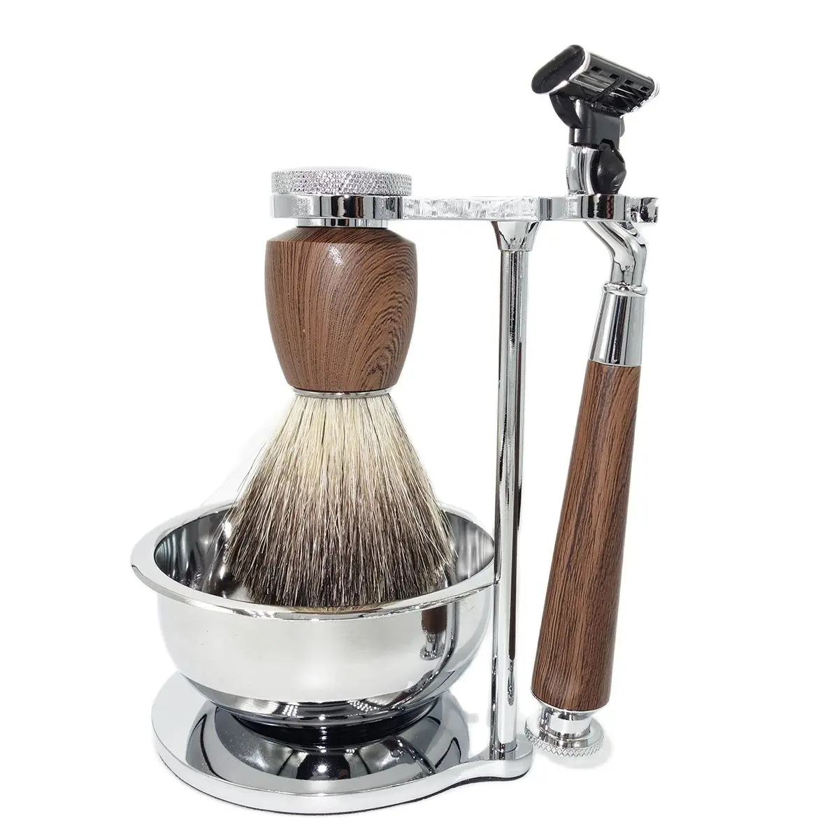 Irazor klassisches Rasier set mit 3-lagiger Mach 3 Rasierapparat Dachs Reinigungs bürste für Männer Körperpflege Bart Werkzeuge Geschenkset Image