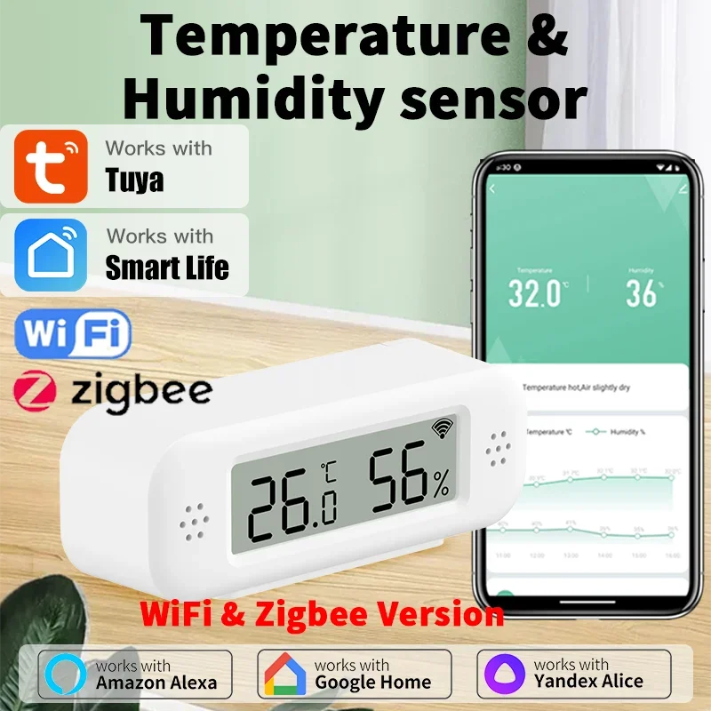 Tuya Zigbee WiFi Mini Temperatur Feuchtigkeit Für Smart Home Thermometer Hygrometer APP Remote Arbeit mit Google Home Yandex Alexa Image