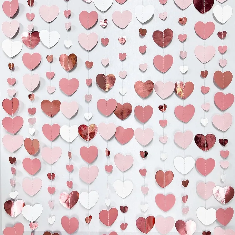 Roségold staubig rosa Liebe Form Schnur Hochzeits feier Dekoration Herz Girlande hängen Papier Streamer für Valentinstag Lieferungen Image