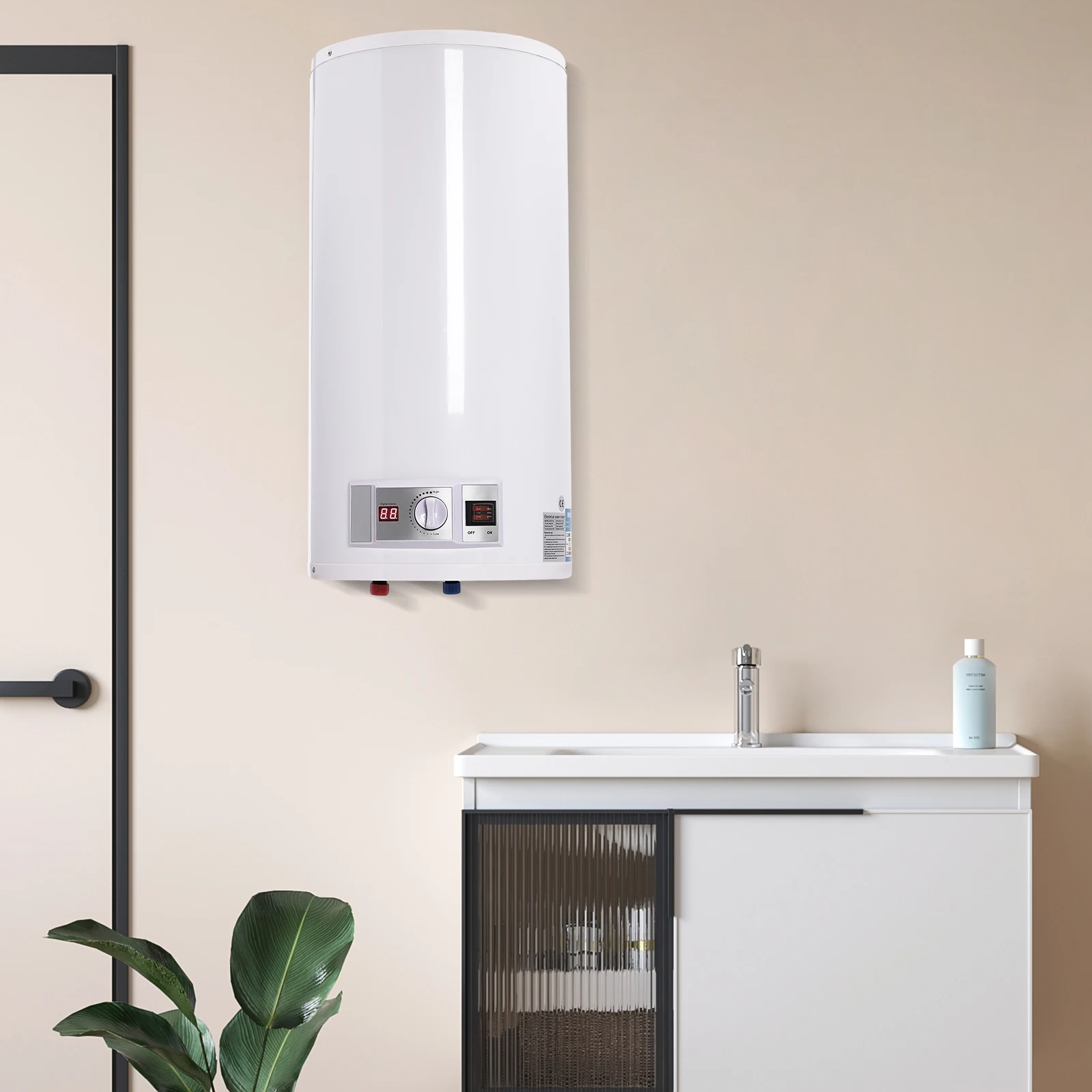 50L Elektrischer Tank Warmwasserbereiter Warmwasserbereiter Elektrischer Wasserspeicher Boiler Warmwasserbereiter Gerät Duschset Image