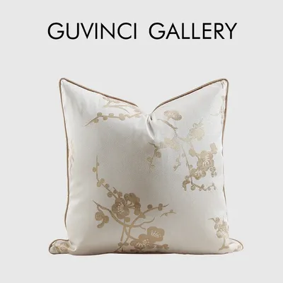 Guvinci Chinoiserie Pflaumen blüte Jacquard Kissen bezug malerisch und elegant beige Luxus Kissen Image