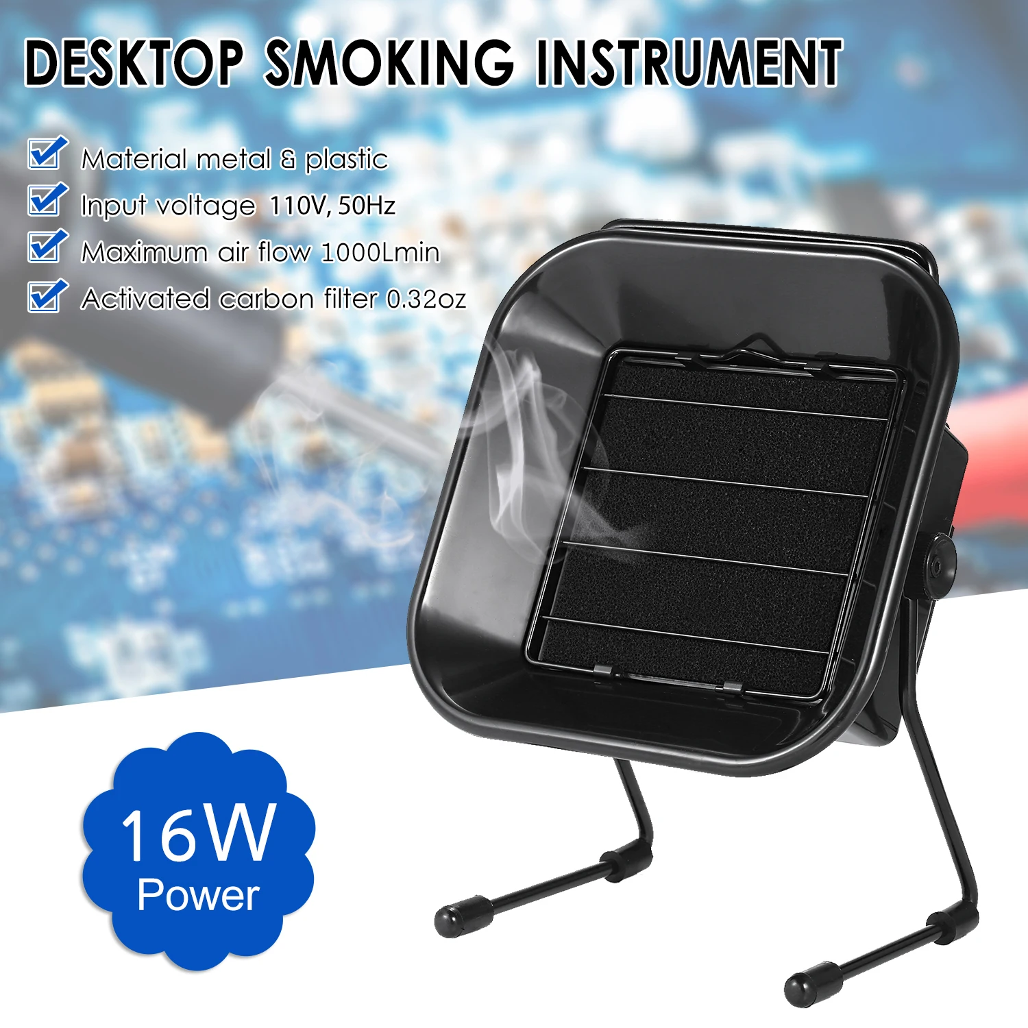 16w Rauchabzug Rauch absorber mit Aktivkohle einstellbarer Winkel lüfter für Löt station mit 6 Stück Filters chwämmen Image