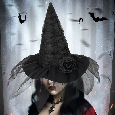 Halloween Barock Hexen hut Mesh Simulation Blume verkleiden Zubehör Gothic Queen Cosplay Hexe Make-up Ball Party Hut Image