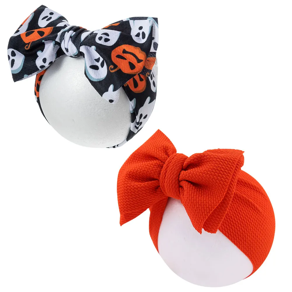 2 teile/los Geist drucken Halloween-Tag Baby Stirnbänder Kugel Bowknot Haar bänder Säugling Baby Mädchen Head wraps Party Photo grphy Requisiten Image