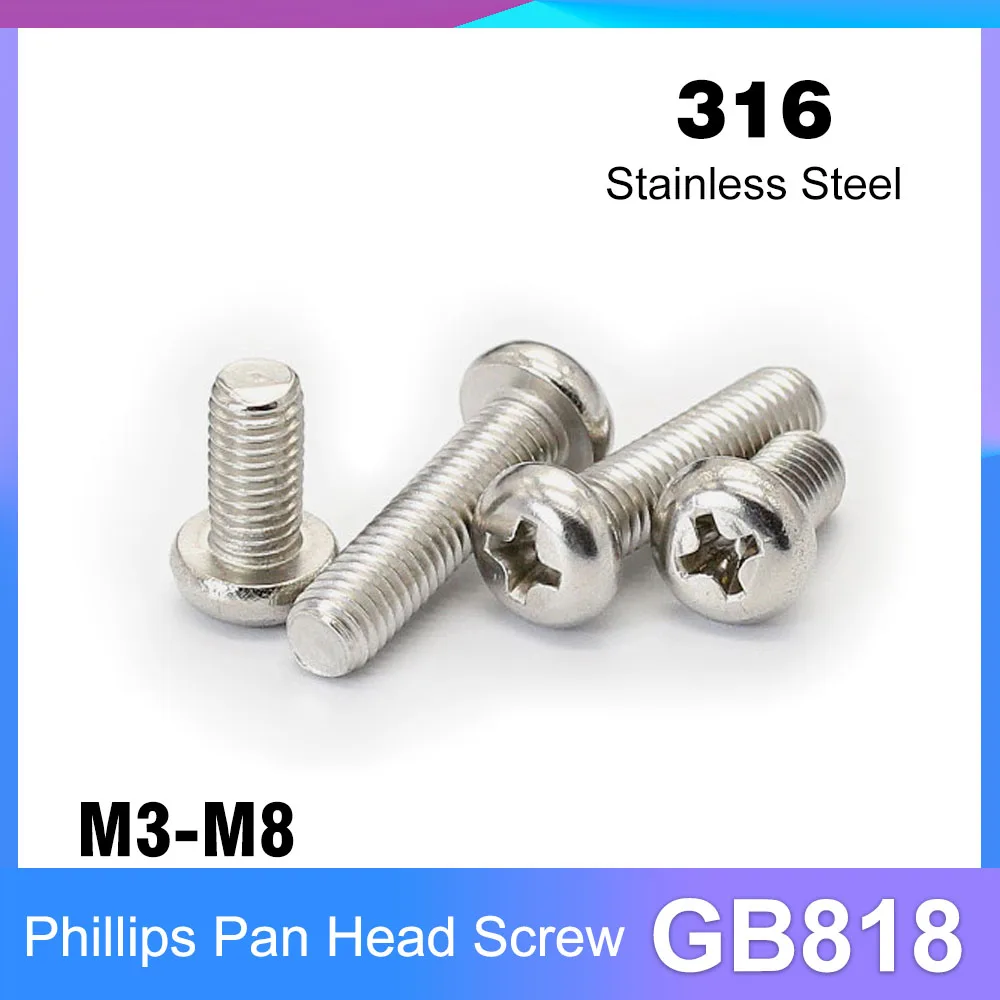 M3 m4 m5 m6 m8 gb818 316 Edelstahl Kreuz versenkter Pfannen kopf Phillips Maschinen schraube Image