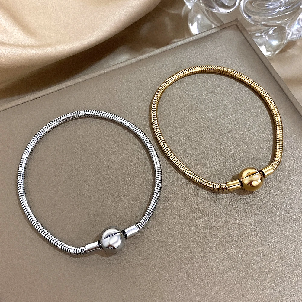 Klassischer Edelstahl-Schlangenknochen-Ketten-Kugel-Armreif für Damen und Herren, Manschettenkette, Gliederarmbänder, Charme, wasserdicht, Schmuck, Geschenke Image